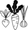 Illustration du monde agricole avec trois légumes pour le maraichage